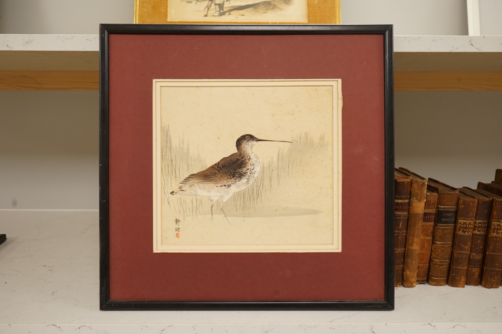 After William Alexander (1767-1816), 'A soldier of Chu-San armed with a matchlock gun', published London January 1st 1804 by W Miller, together with two Chinese School watercolours, Studies of birds, each signed with red